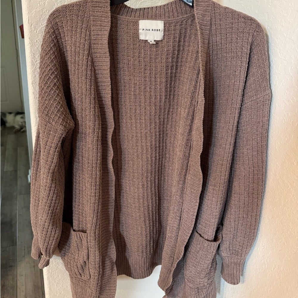 Pink Rose Women's Taupe Cardigan Sweater
